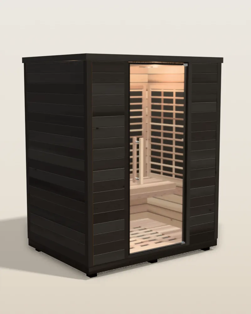 3D model of the wide Sun Home Equinox 3 full-spectrum infrared sauna in black with a centered glass door