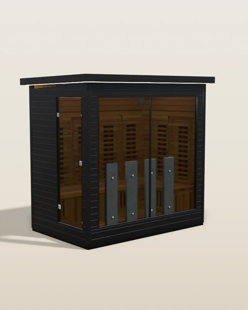 3D model of the Sun Home Luminar outdoor infrared sauna in dark aluminum with a tinted glass front